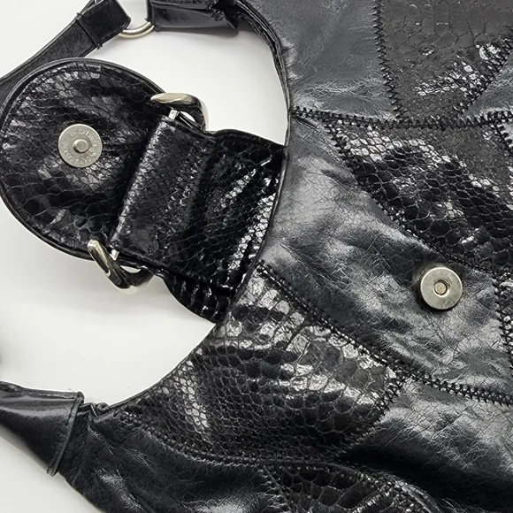 Vintage Fiorelli Black Y2K Patchwork Vinyl Shoulder Bag - Picture 11 of 16